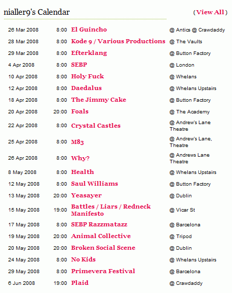 Gig Calendar